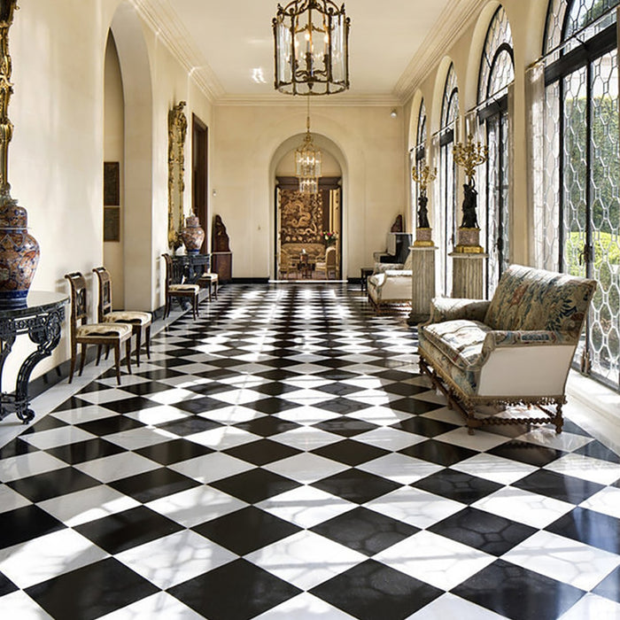 Thassos White, Nero Marquina Honed 18x18 Marble Checkerboard Tile