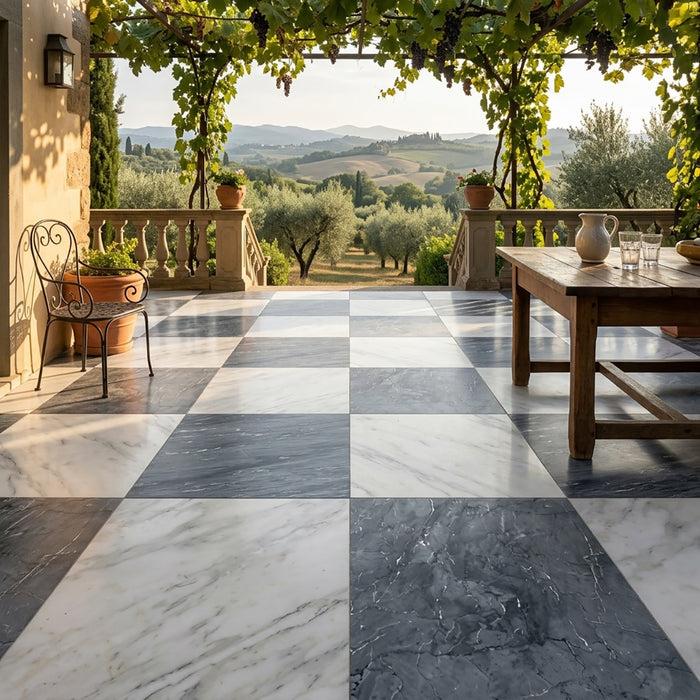 Asian Statuary, Bardiglio Nuv Honed 24x24 Marble Checkerboard Tile