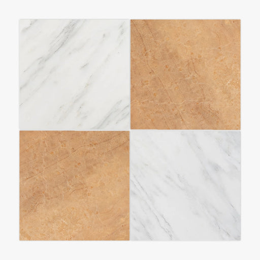 Asian Statuary, Giallo Marone Polished 12x12 Marble Checkerboard Tile