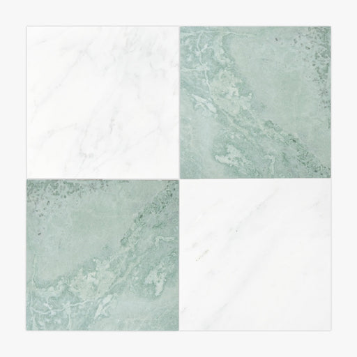 Asian Statuary, Ming Green Polished 12x12 Marble Checkerboard Tile