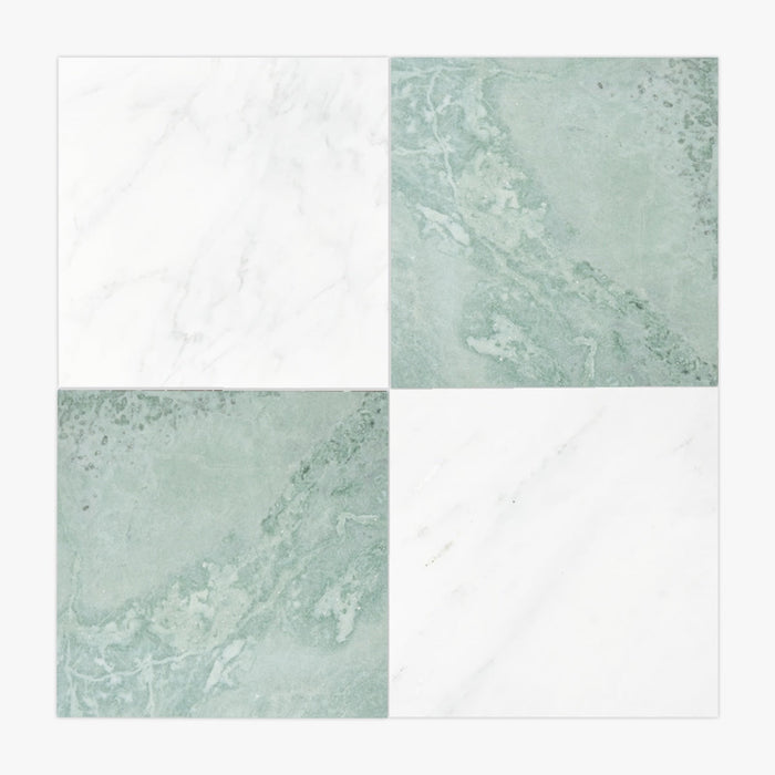 Asian Statuary, Ming Green Polished 12x12 Marble Checkerboard Tile