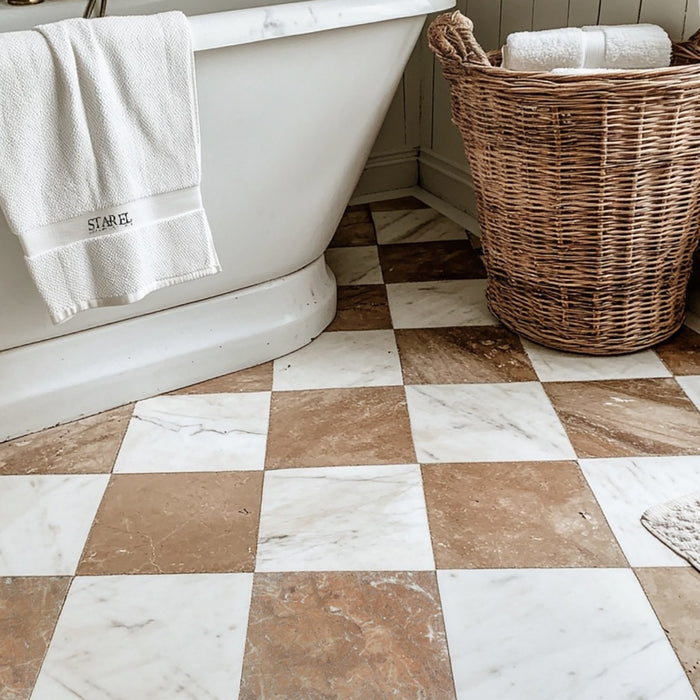 Asian Statuary, Rojo Alicante Polished 12x12 Marble Checkerboard Tile