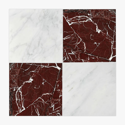 Asian Statuary, Rosso Levanto Polished 12x12 Marble Checkerboard Tile