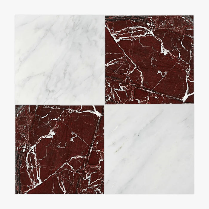Asian Statuary, Rosso Levanto Polished 12x12 Marble Checkerboard Tile