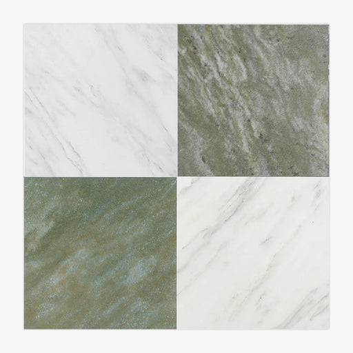 Asian Statuary, Verde Luna Honed 12x12 Marble Checkerboard Tile
