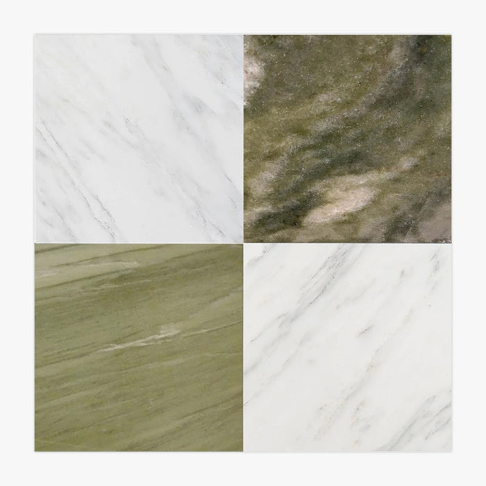 Asian Statuary, Verde Luna Polished 12x12 Marble Checkerboard Tile