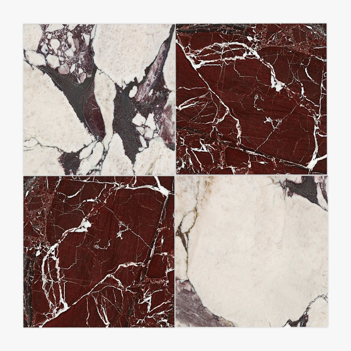 Calacatta Viola, Rosso Levanto Honed 12x12 Marble Checkerboard Tile