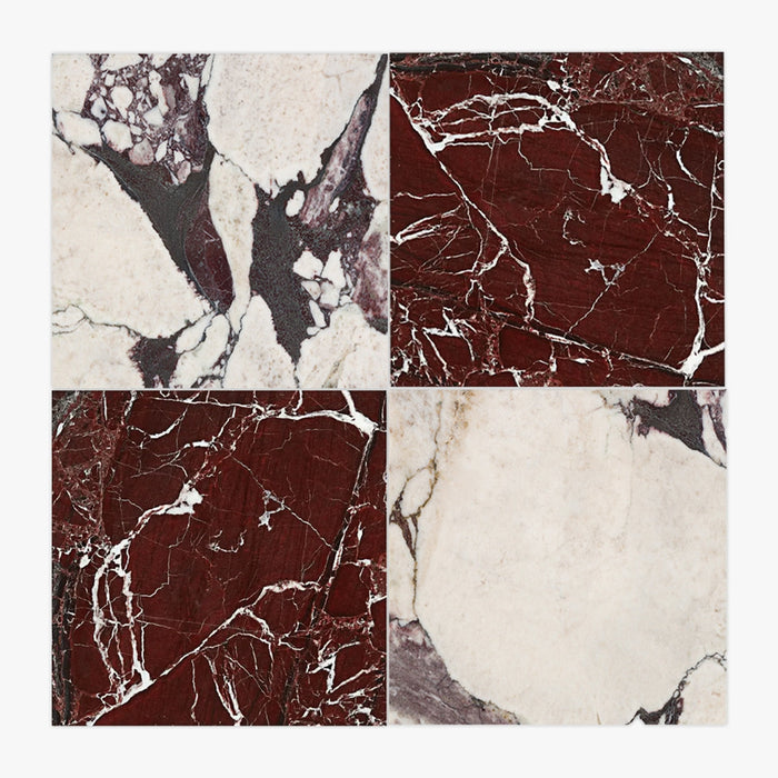 Calacatta Viola, Rosso Levanto Polished 12x12 Marble Checkerboard Tile