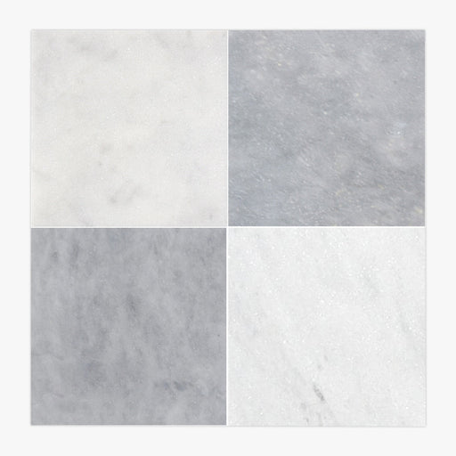 Bianco Ibiza, Blue Lagoon Honed 12x12 Marble  Checkerboard Tile