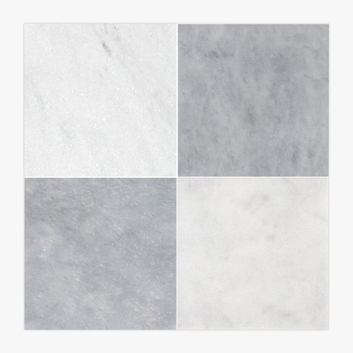 Bianco Ibiza, Blue Lagoon Polished 12x12 Marble  Checkerboard Tile