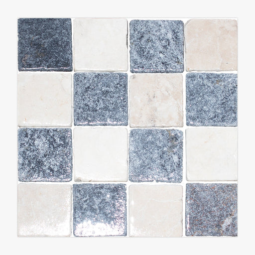 Botticino, Nero Marquina Tumbled 4x4 Marble Checkerboard Tile