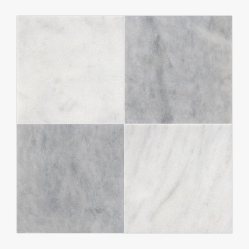 Bianco Ibiza, Blue Lagoon Honed 18x18 Marble Checkerboard Tile