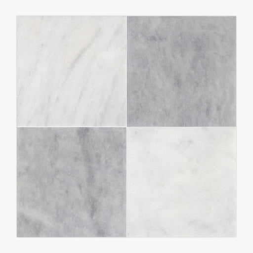 Bianco Ibiza, Blue Lagoon Polished 18x18 Marble Checkerboard Tile