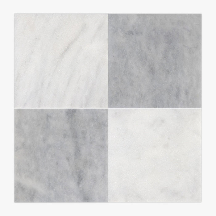 Bianco Ibiza, Blue Lagoon Polished 18x18 Marble Checkerboard Tile