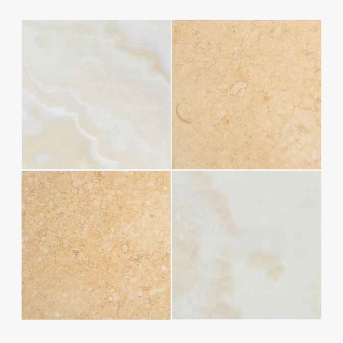 Jerusalem Gold Honed , White Onyx Polished 12x12  Checkerboard Tile