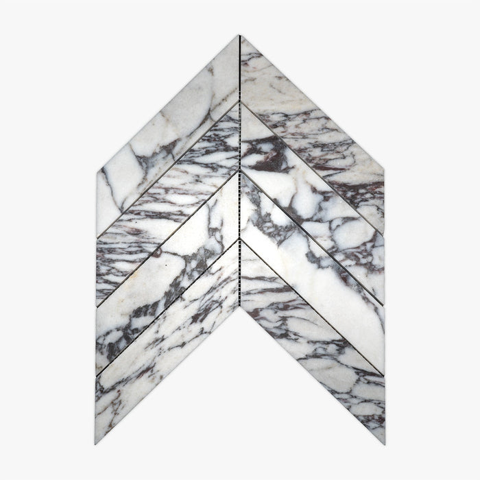 Calacatta Violette Monet Honed 2x8 Chevron Marble Mosaic