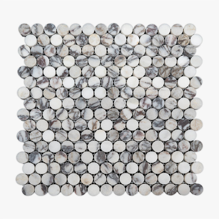 Calacatta Violette Monet Honed Penny Round Marble Mosaic