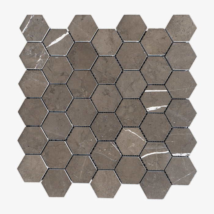 Pietra Grey Polished 2" Hexagon Marble Mosaic