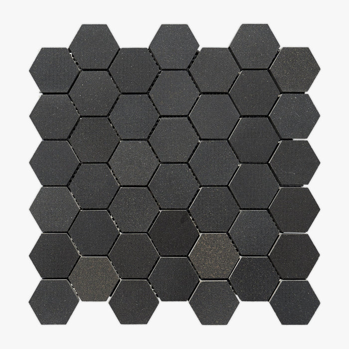 Basalt Black Honed 2" Hexagon Basalt Mosaic