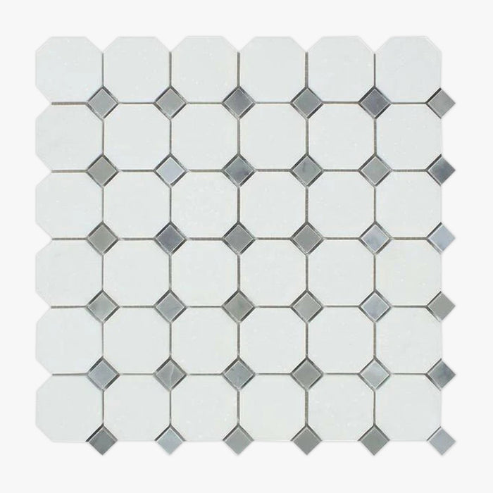 Thassos White, Bardiglio Honed Octagon Marble Mosaic
