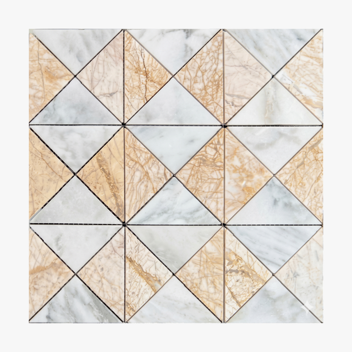 Calacatta Oliva, Calacatta Sunset Honed Triangle Windmill Marble Mosaic