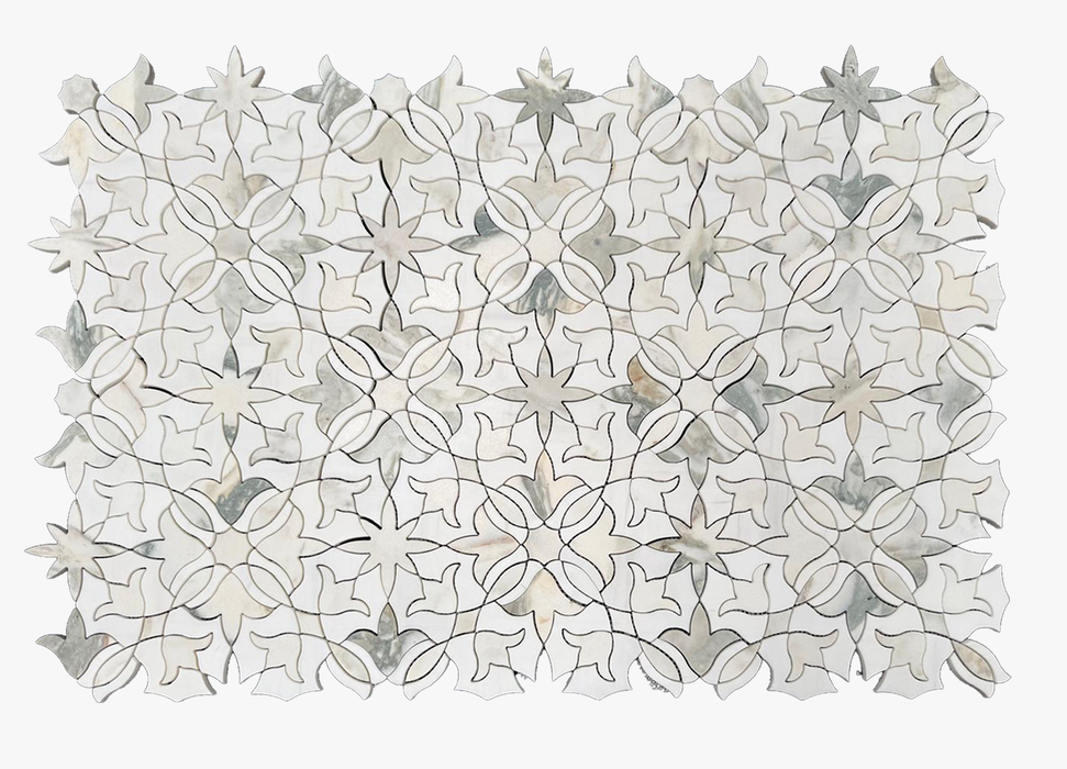 Calacatta Oliva, Calacatta Verde Honed Floral Marble Mosaic
