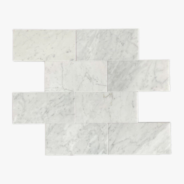 White Carrara Lot G Polished 3x6 Marble Tile