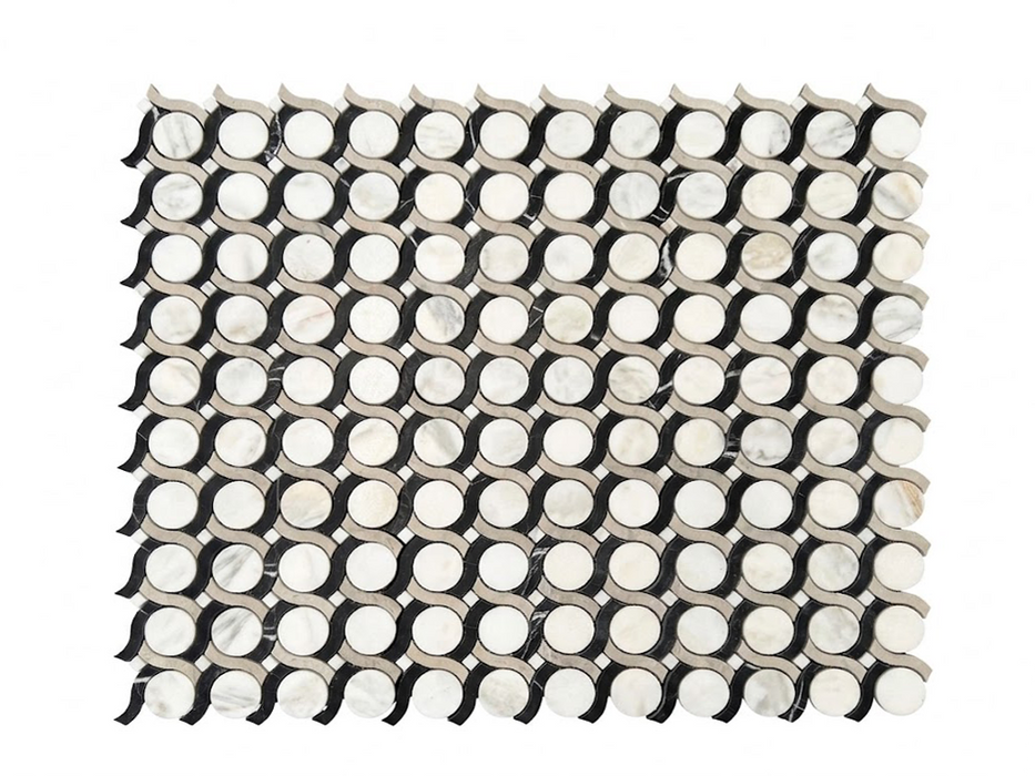 Calacatta Oliva, Thala Grey Honed Diamond Ring Marble Mosaic