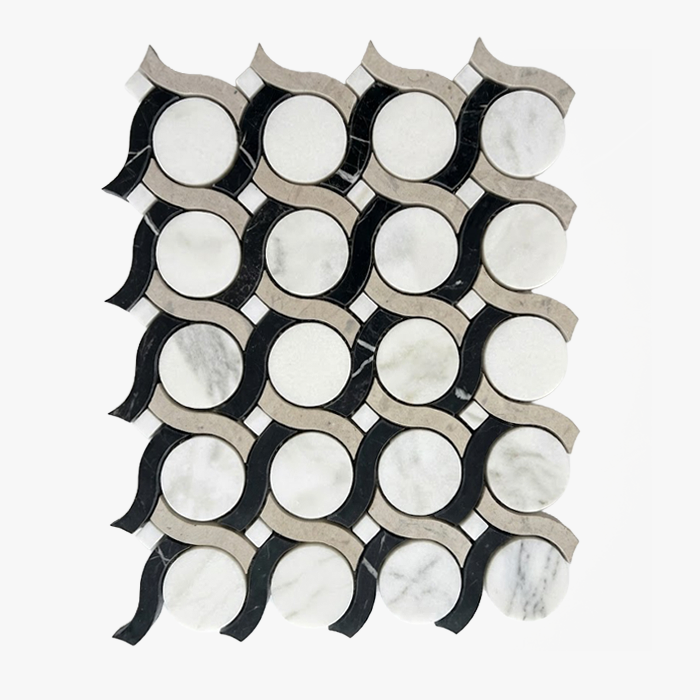 Calacatta Oliva, Thala Grey Honed Diamond Ring Marble Mosaic