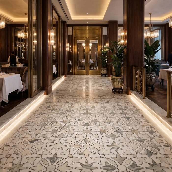 Calacatta Oliva, Calacatta Verde Honed Floral Marble Mosaic