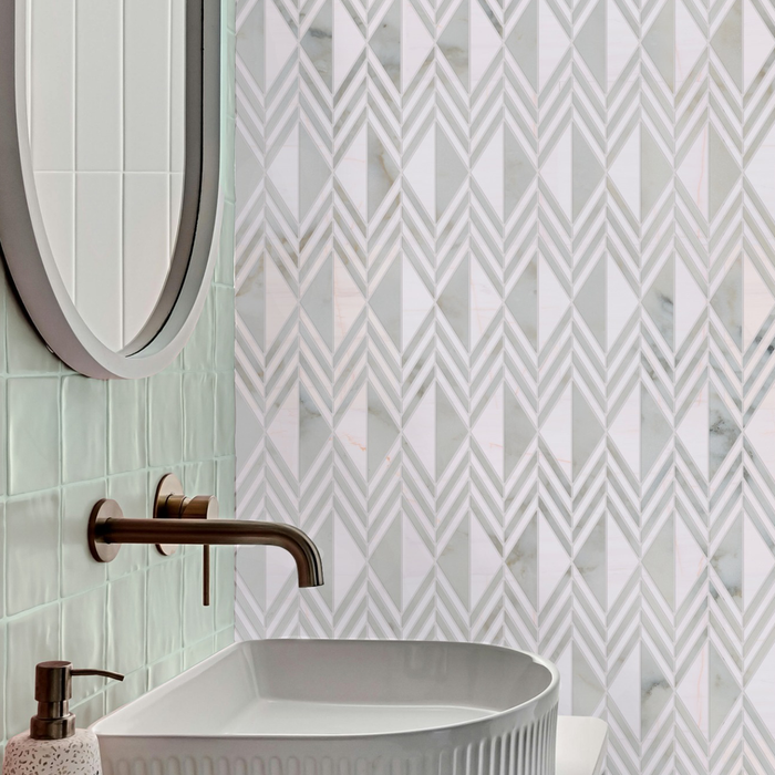 Calacatta Oliva Honed Insignia Chevron Marble Mosaic