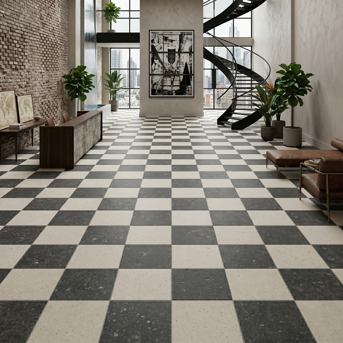 Lymra, Nova Blue Honed 18x18 Limestone Checkerboard Tile