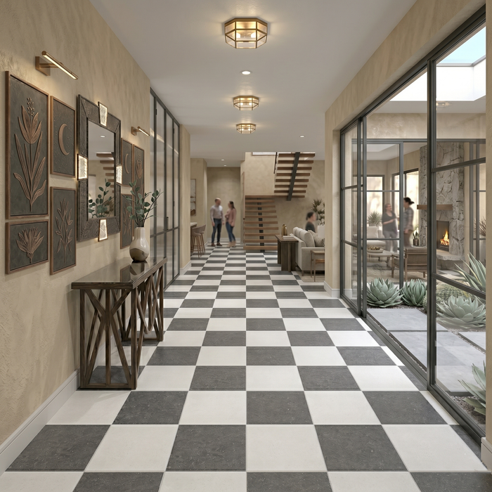 Lymra, Nova Blue Honed 12x12 Limestone Checkerboard Tile