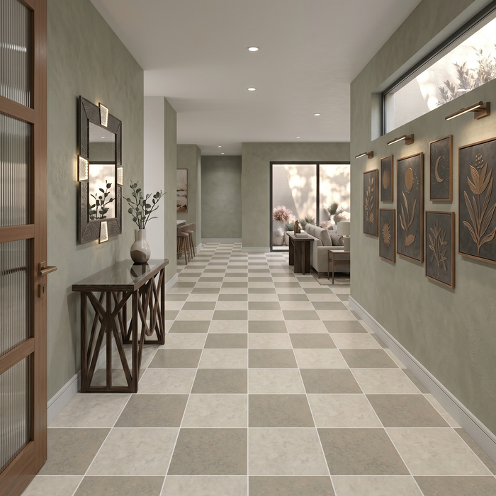 Perlino Crema, Nova Grey Honed 18x18 Limestone Checkerboard Tile