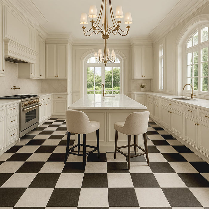 Bianco Ibiza, Basalt Antiqued 12x12 Marble & Basalt Checkerboard Tile