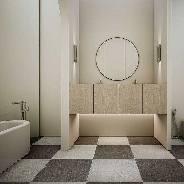 Nova Grey, Nova Blue Antiqued 12x12 Limestone Checkerboard Tile