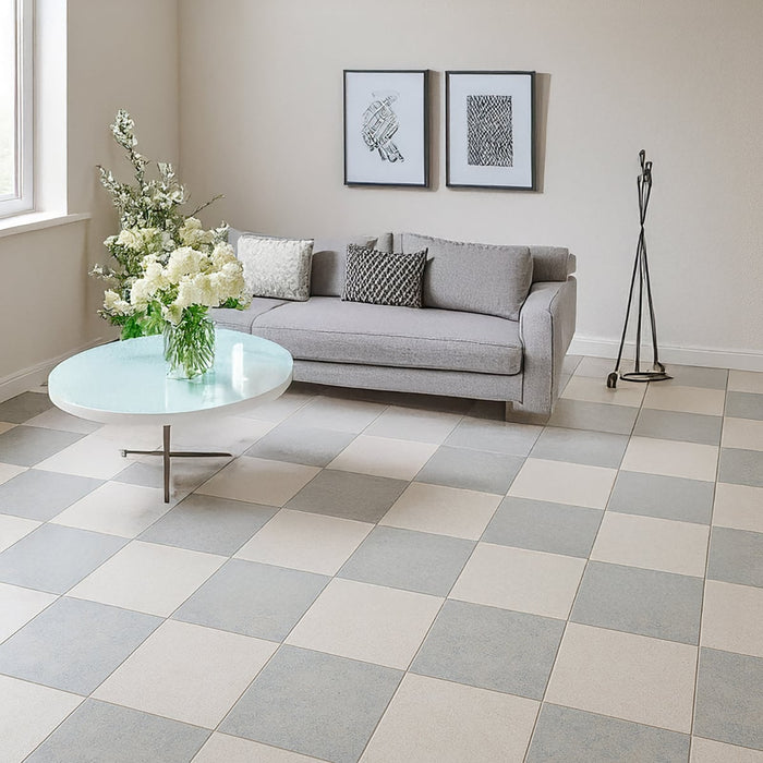 Porto Beige, Nova Grey Antiqued 16x16 Limestone Checkerboard Tile
