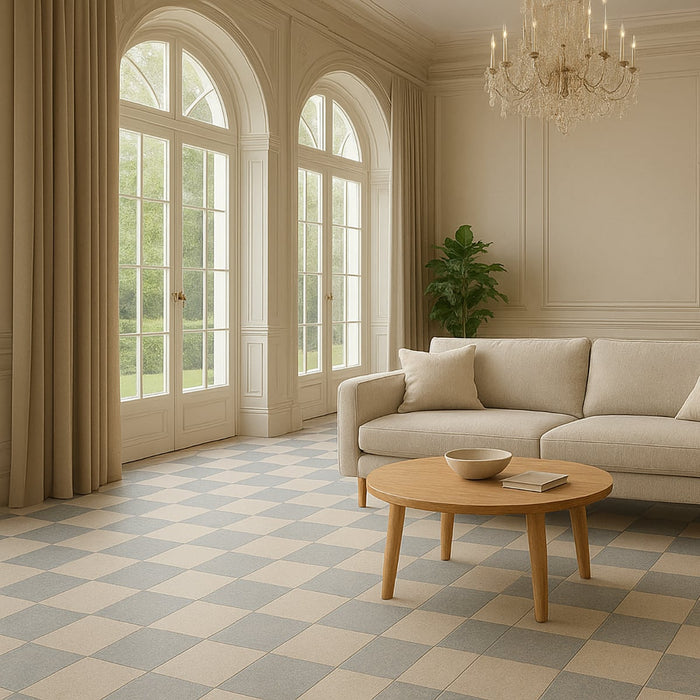 Porto Beige, Nova Grey Antiqued 16x16 Limestone Checkerboard Tile