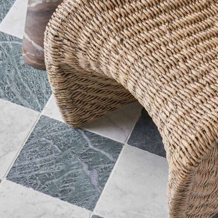 Antique White, Antique Black Antiqued 16x16 Marble Checkerboard Tile