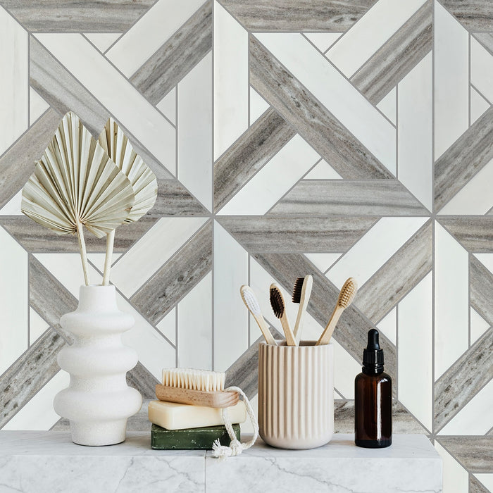 Bianco Dolomite Polished Parquet Pattern Marble Mosaic