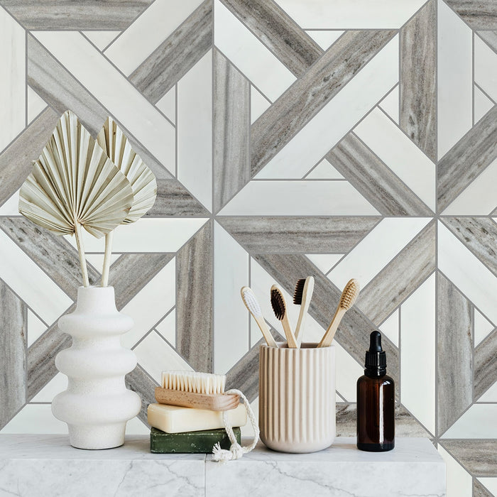 Bianco Dolomite Honed Parquet Pattern Marble Mosaic