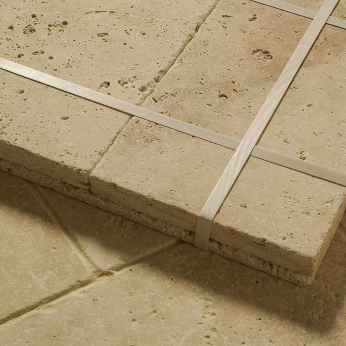 French Pattern Tile Light Ivory Light Tumbled Travertine French Pattern — Palazzo Tile & Stone