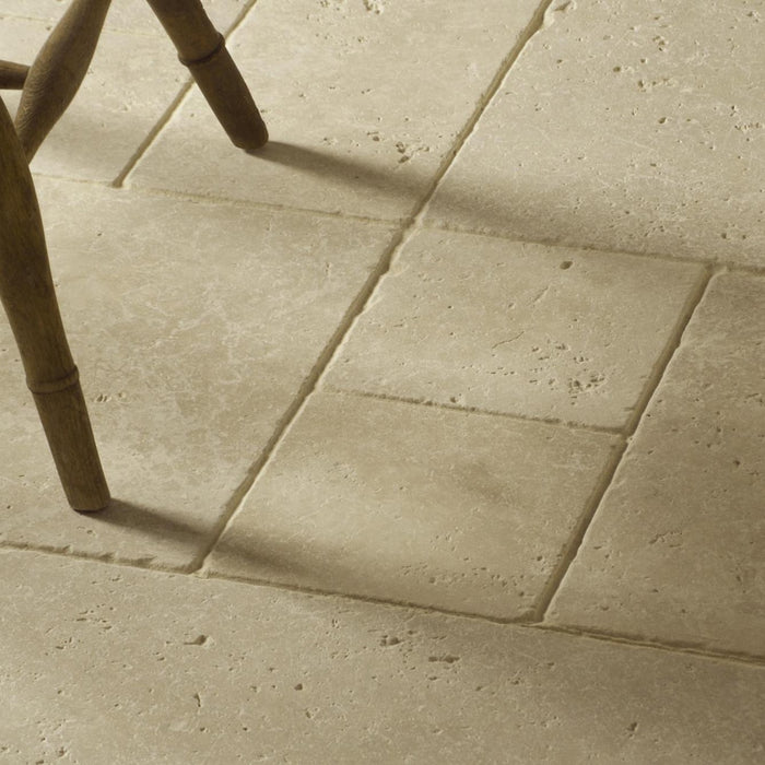 French Pattern Tile Light Ivory Light Tumbled Travertine French Pattern — Palazzo Tile & Stone