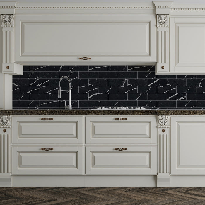Nero Marquina Honed 4x12 Marble Tile