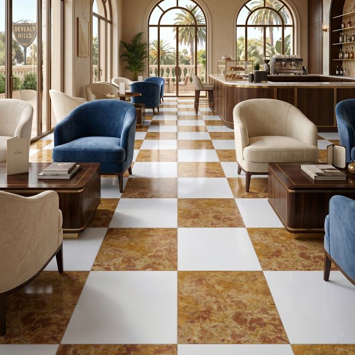 Thassos White, Giallo Reale Honed 12x12 Marble Checkerboard Tile