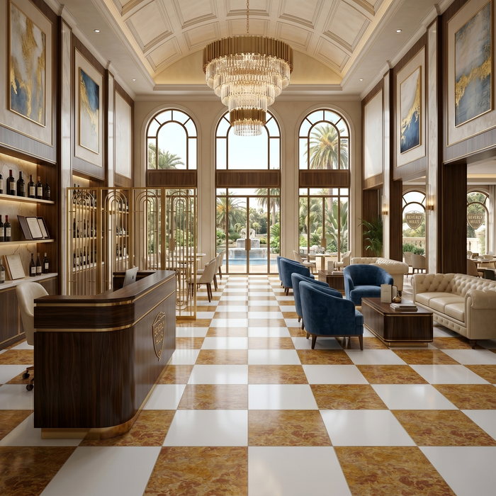 Thassos White, Giallo Reale Polished 12x12 Marble Checkerboard Tile
