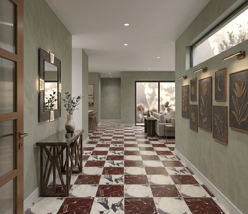 Calacatta Viola, Rosso Levanto Honed 12x12 Marble Checkerboard Tile